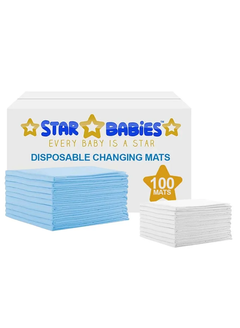 ستار بيبيز Star Babies Disposable Changing Mats Pack Of 100-Blue With Free 20Pcs Disposable Changing Mat White